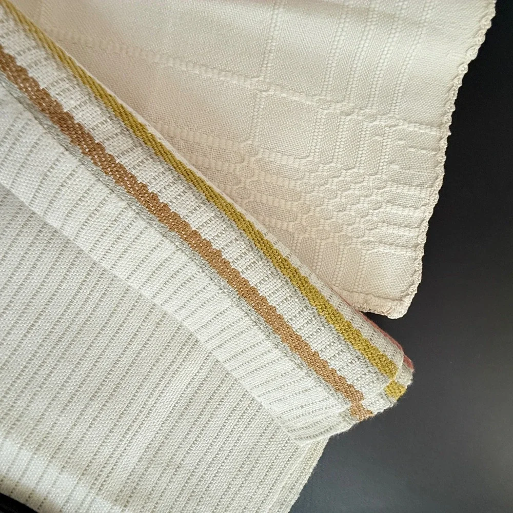Vintage Handwoven Cotton Napkins and Placemats Set of 5 Multi Stripe Cream